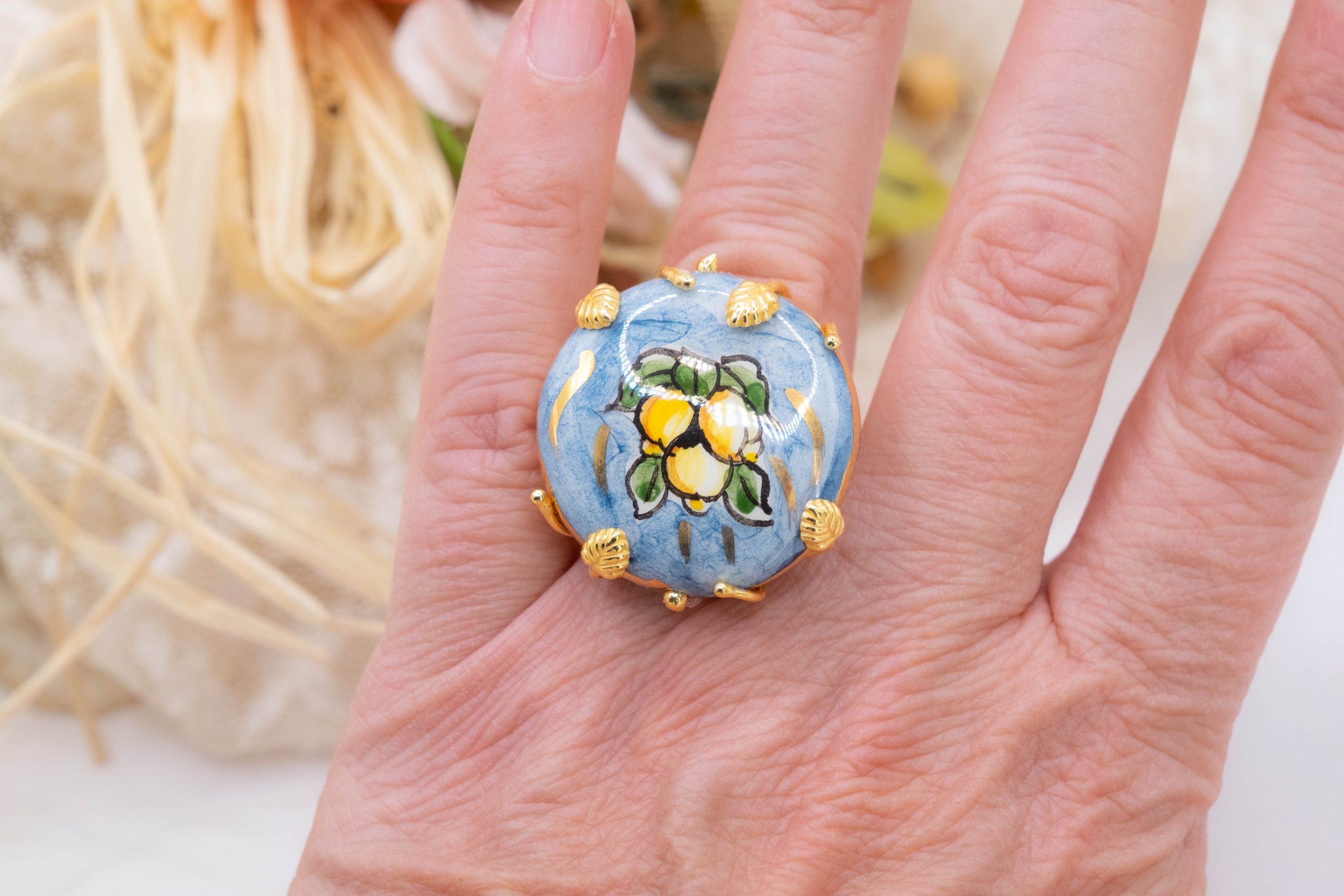 CALTAGIRONE CERAMIC RING WITH SICILIAN LEMONS (4)