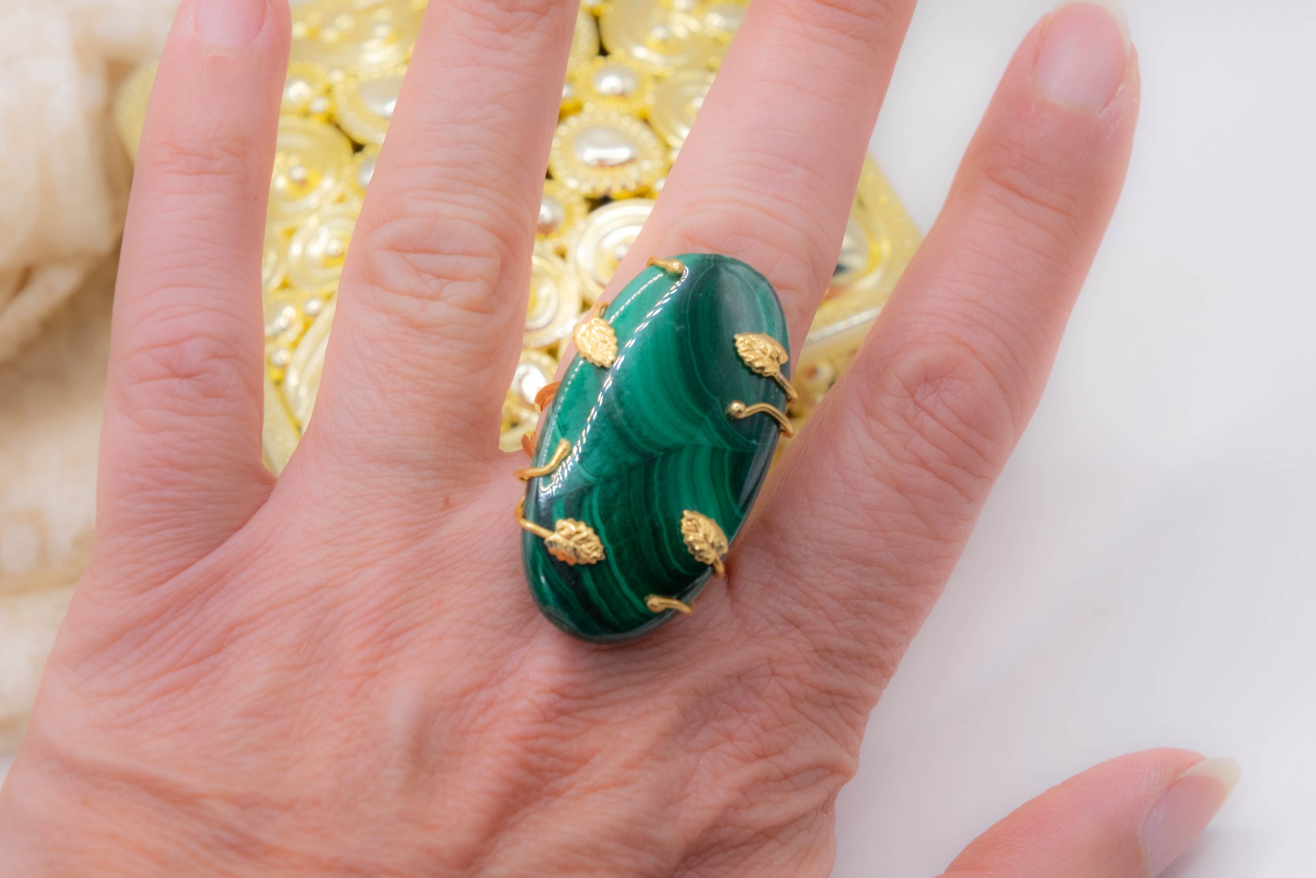 MALACHITE RING 925 SILVER GOLD LACQUERED (1)