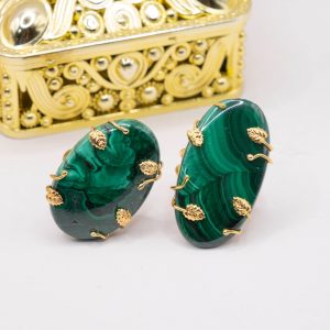 Anello Malachite Naturale Argento 925 Placcato Oro 2 Varianti