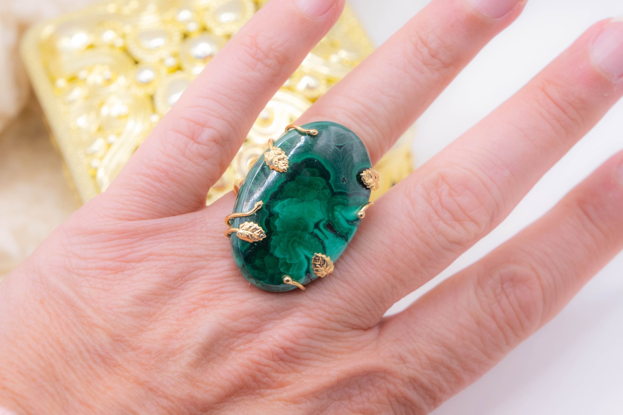 MALACHITE RING 925 SILVER GOLD LACQUERED (5)