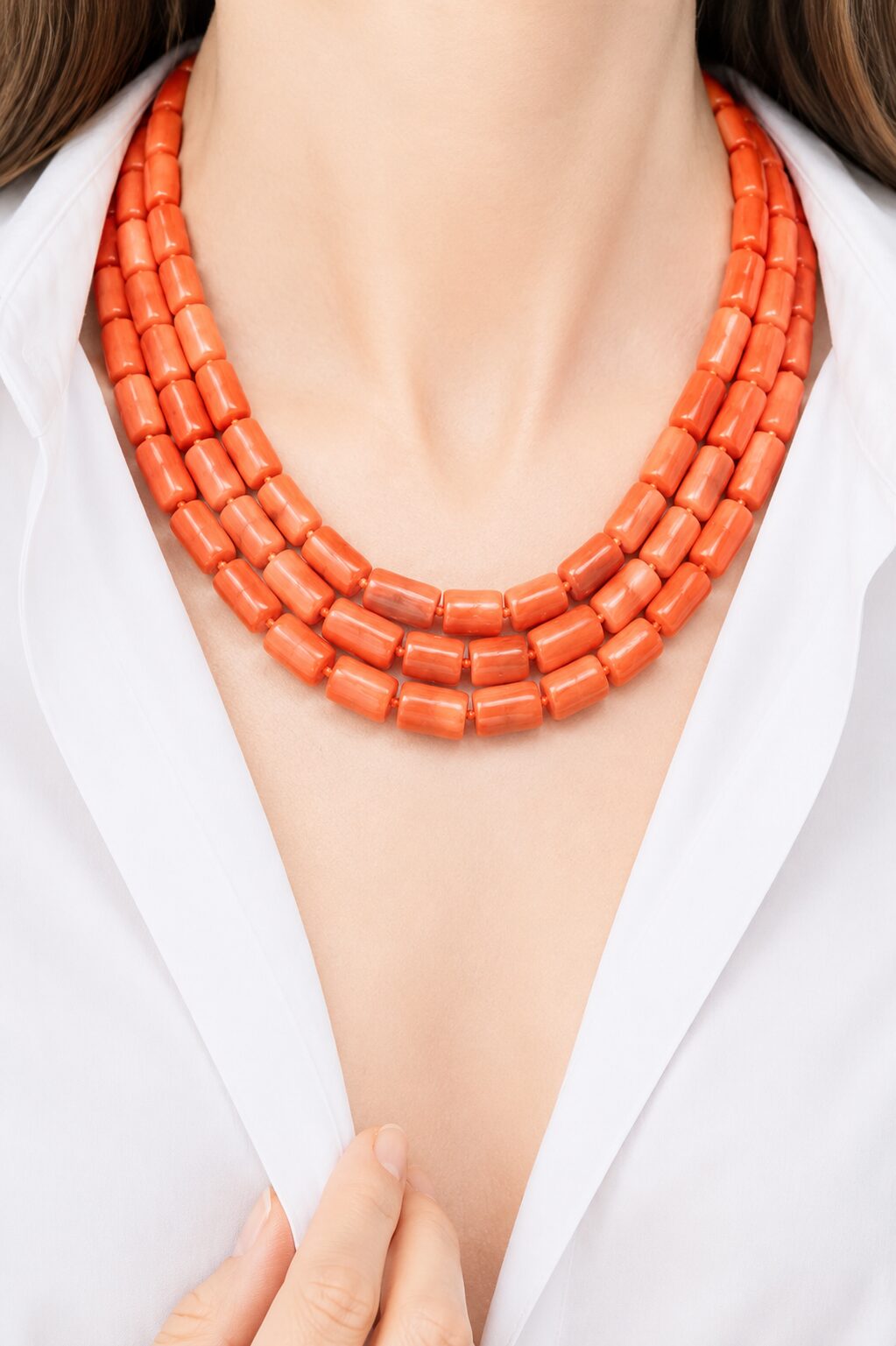 COLLANA-3-FILI-CORALLO-BAMBOO-ARGENTO-925-