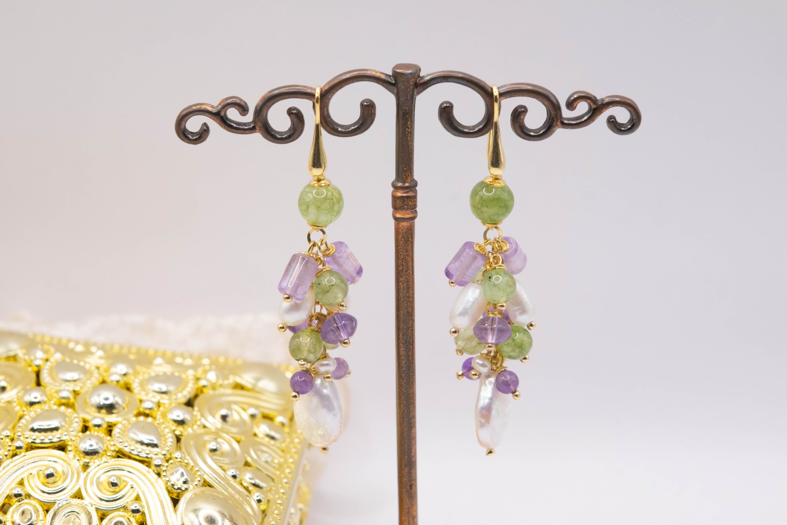 TURQUOISE OLIVINE PEARL BUNCH NECKLACE SILVER (2)