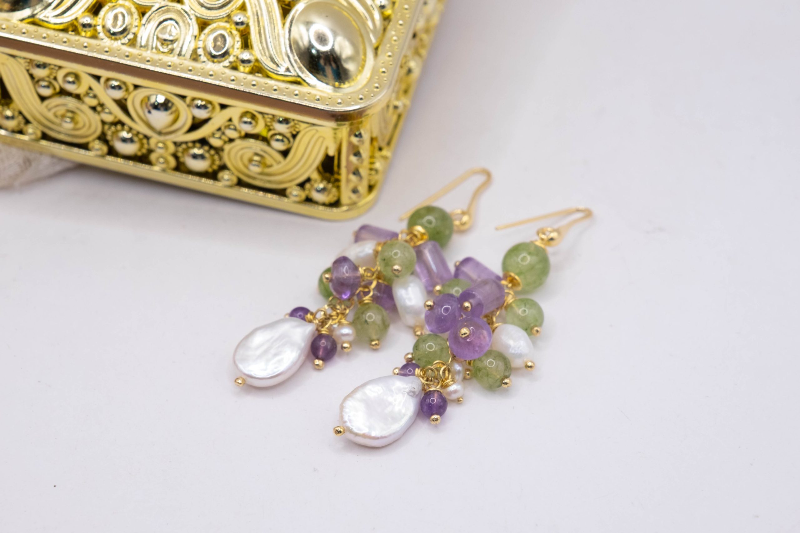 TURQUOISE OLIVINE PEARL BUNCH NECKLACE SILVER (3)