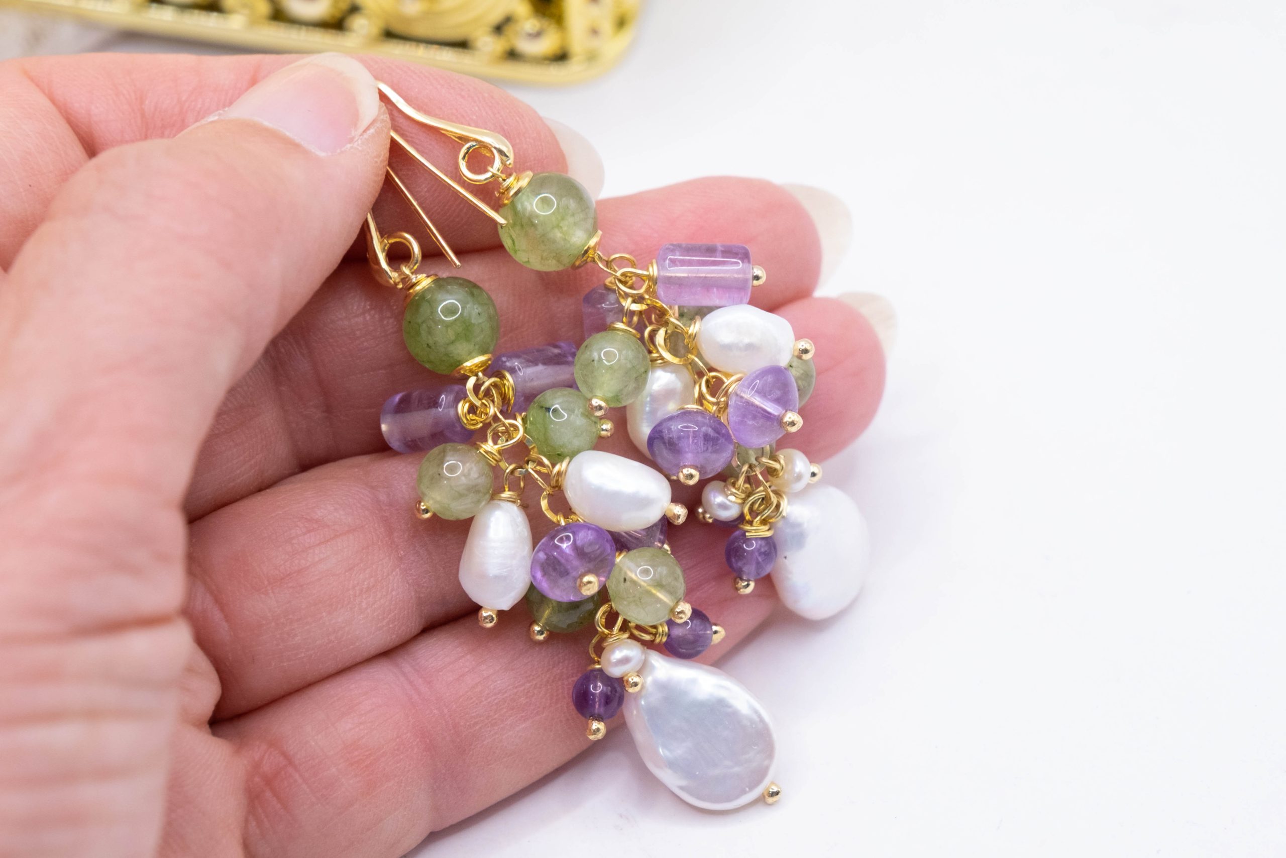 TURQUOISE OLIVINE PEARL BUNCH NECKLACE SILVER (5)