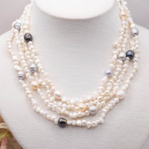 Collana Charleston Chanel Perle Naturali Bianco Grigio Var 9