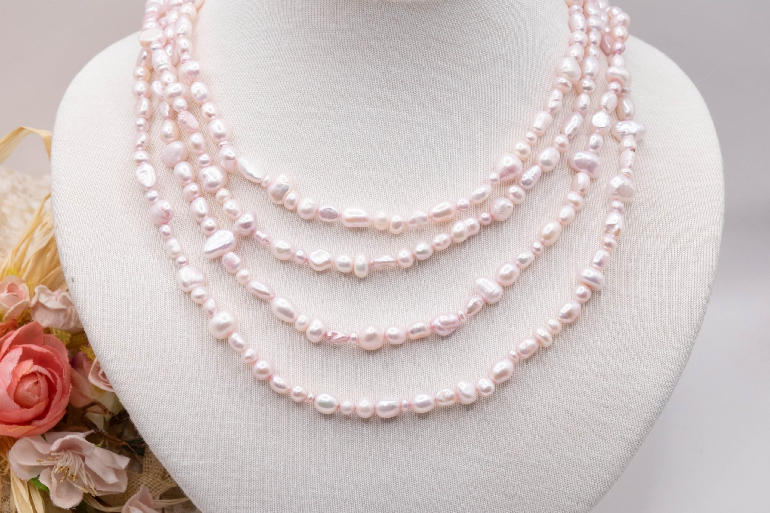 COLLANA LUNGHISSIMA PERLE NATURALI ROSA PINK BABY (2)