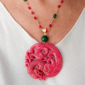 Collana Pendente Mandala Fuxia Rubino Smeraldo Zirconi