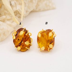 Anello Artigianale Ambra del Baltico Ottone