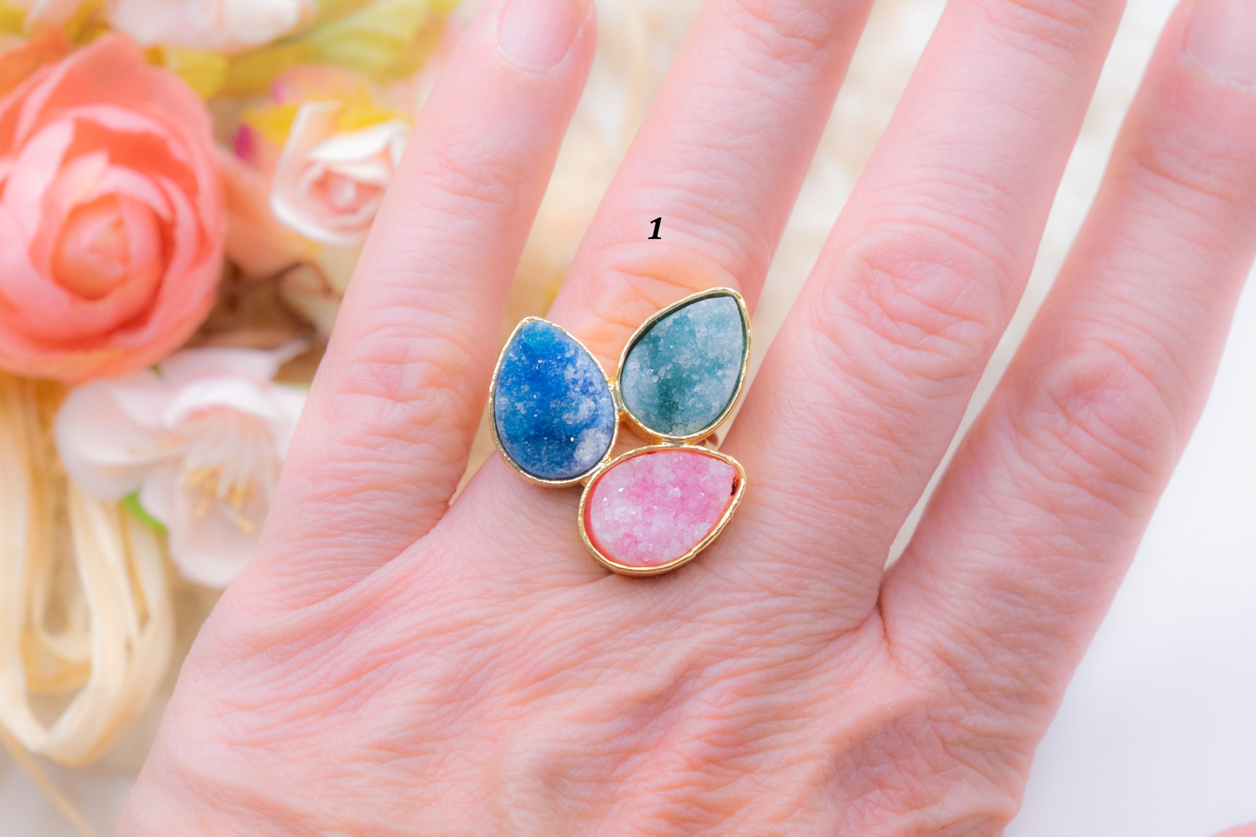 DRUZE RING OF NATURAL STONES BRASS (1)