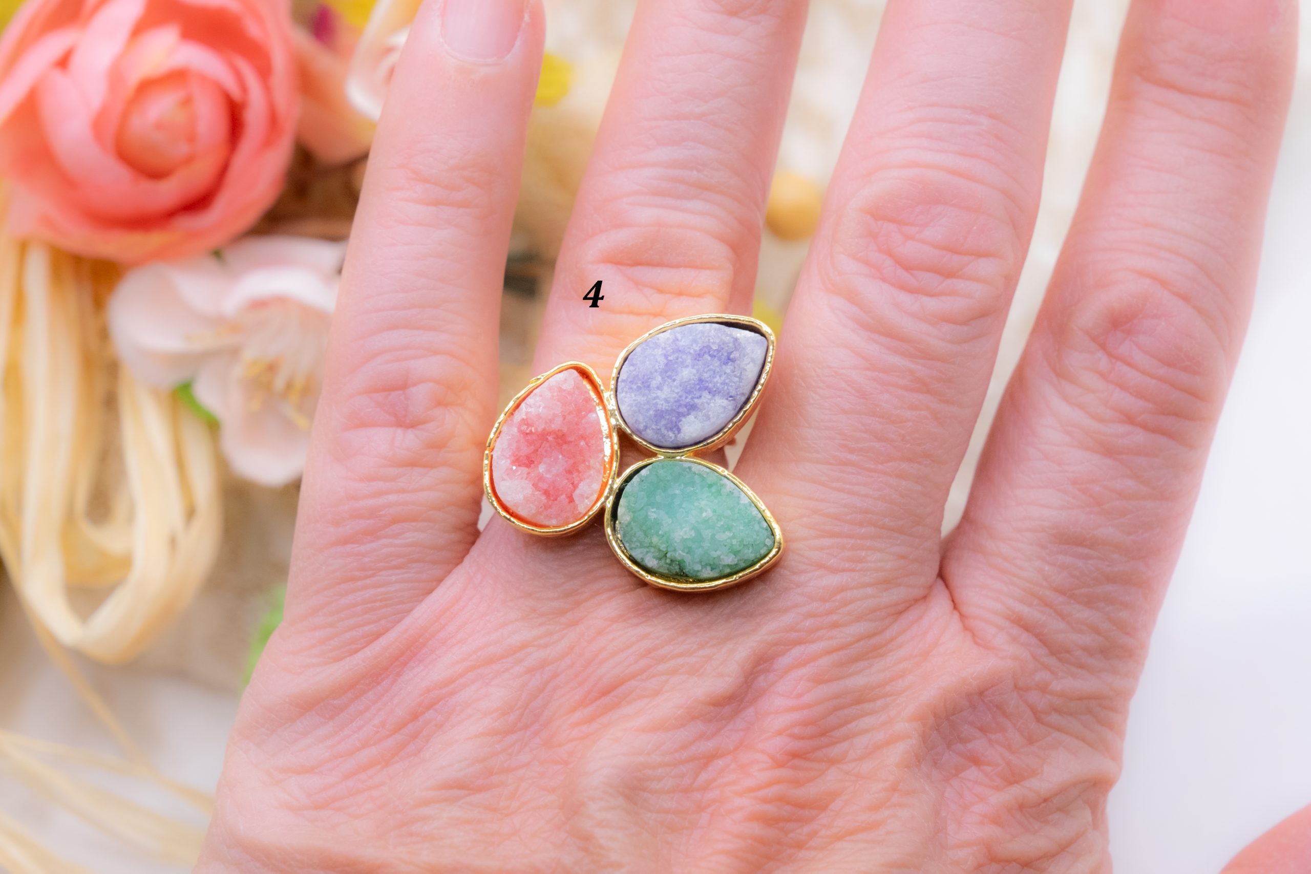 DRUZE RING OF NATURAL STONES BRASS (2)