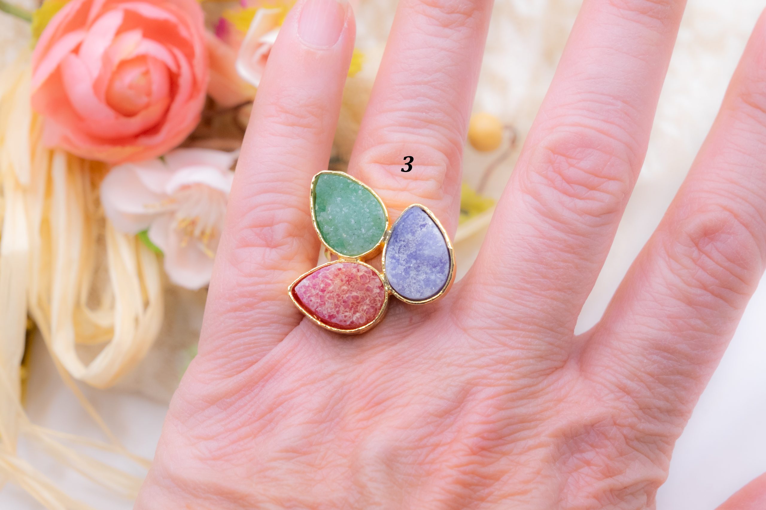 DRUZE RING OF NATURAL STONES BRASS (3)