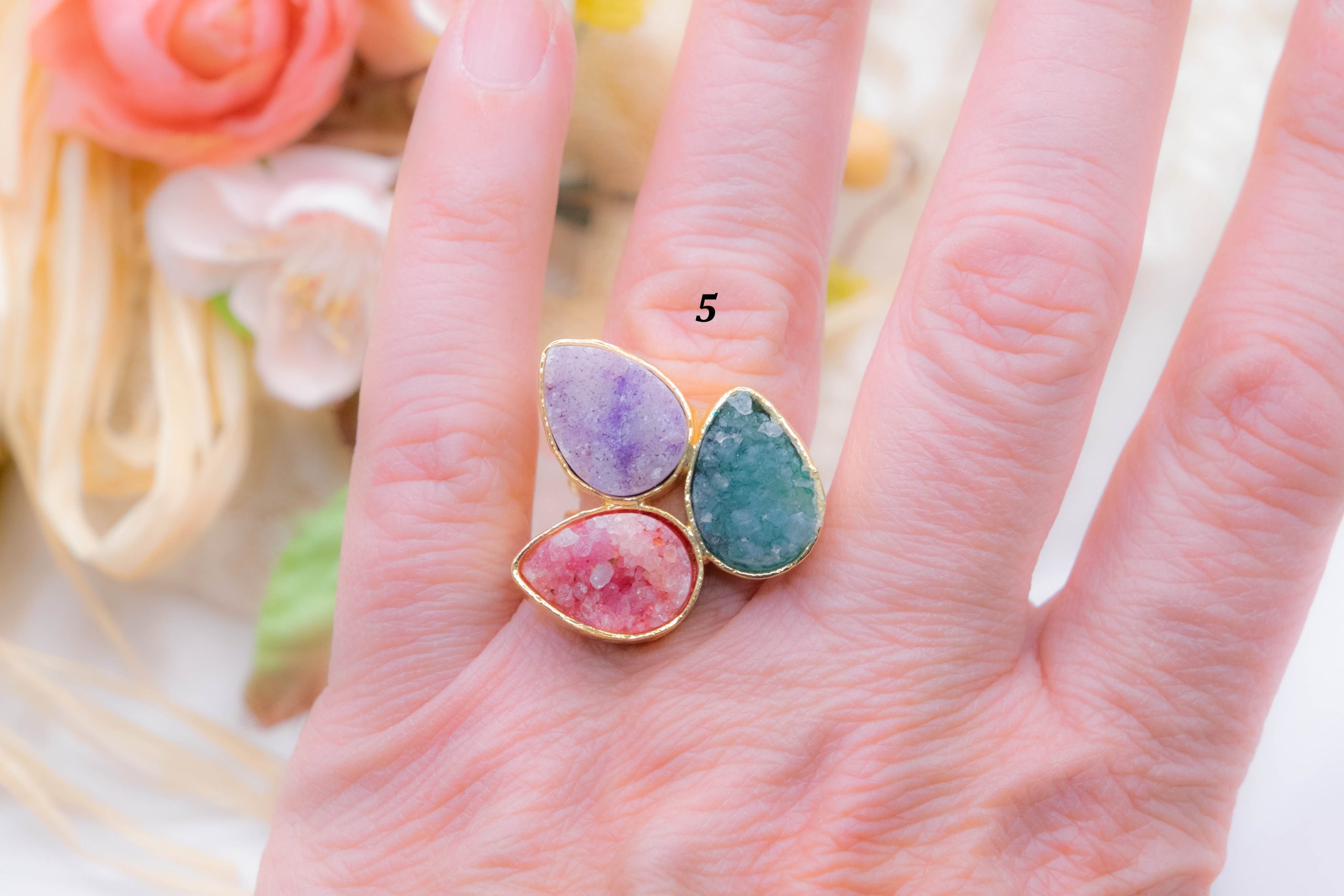 DRUZE RING OF NATURAL STONES BRASS (4)