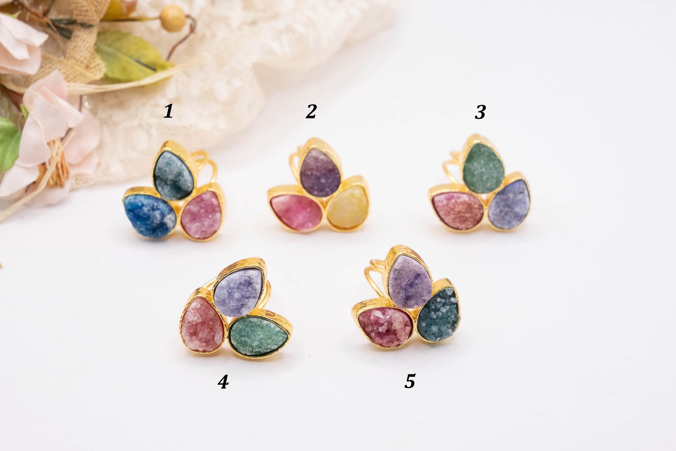 DRUZE RING OF NATURAL STONES BRASS (5)