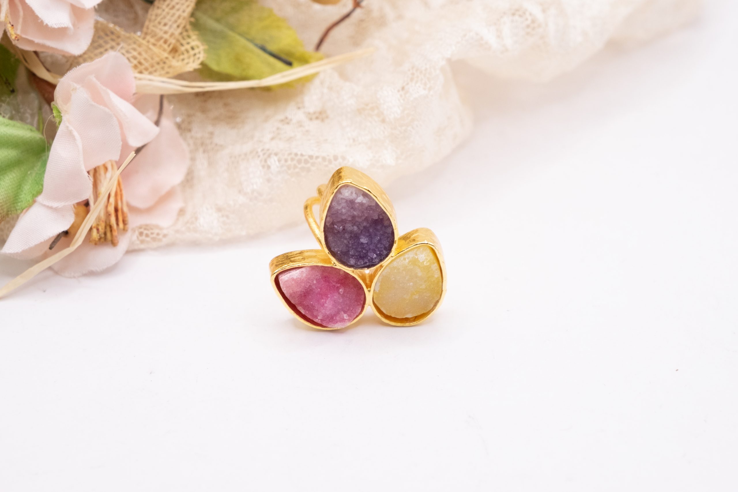 DRUZE RING OF NATURAL STONES BRASS (6)