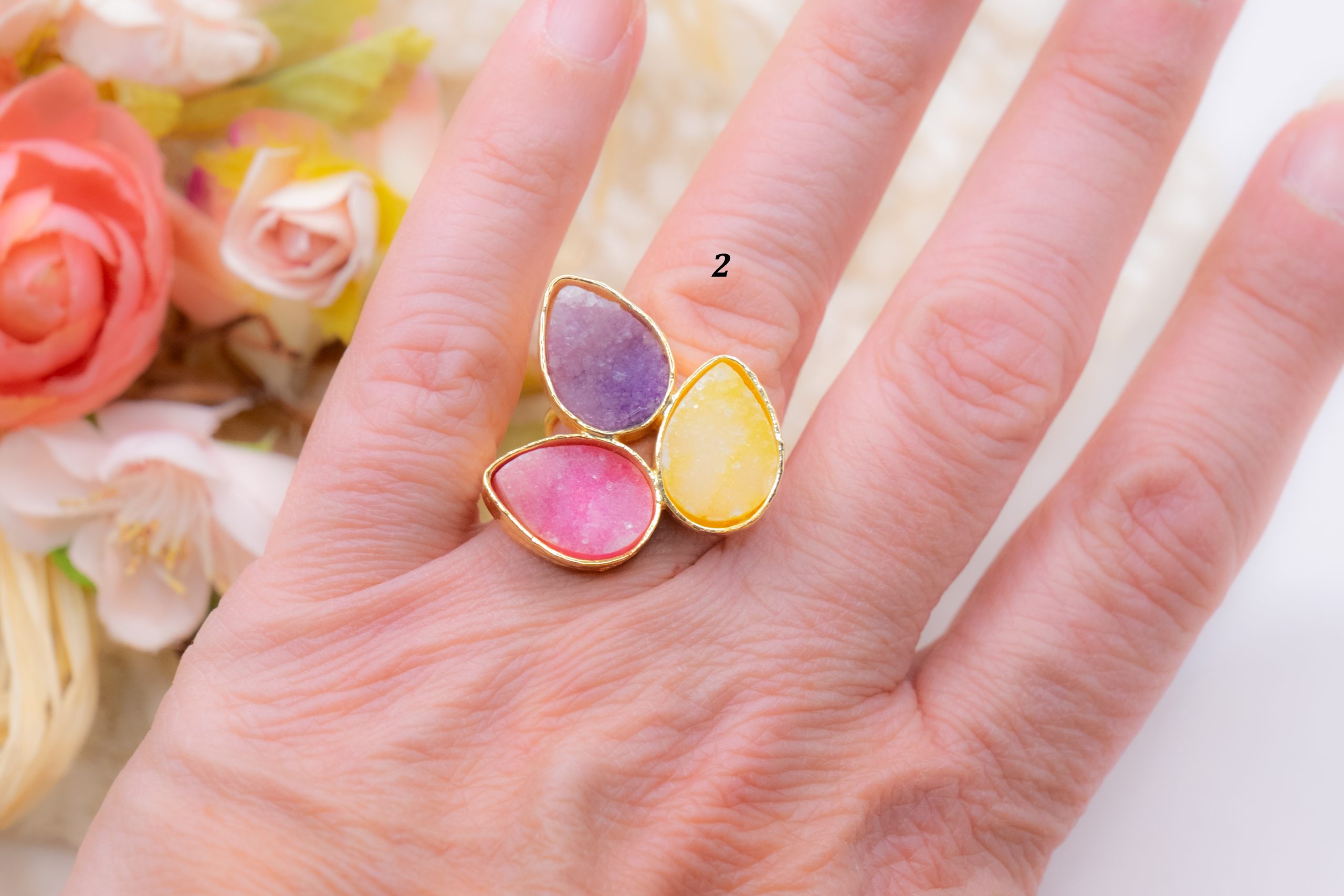 DRUZE RING OF NATURAL STONES BRASS (8)