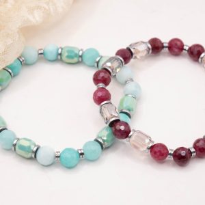 Bracciale Elasticizzato Giada Naturale e Cristalli