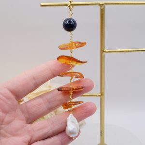 Ciondolo Pendente Ambra del Baltico Lapis Perla Argento 925