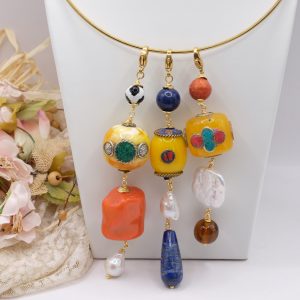 Ciondolo Pendente Barilotti Nepalesi Decorati Pietre Perle Naturali