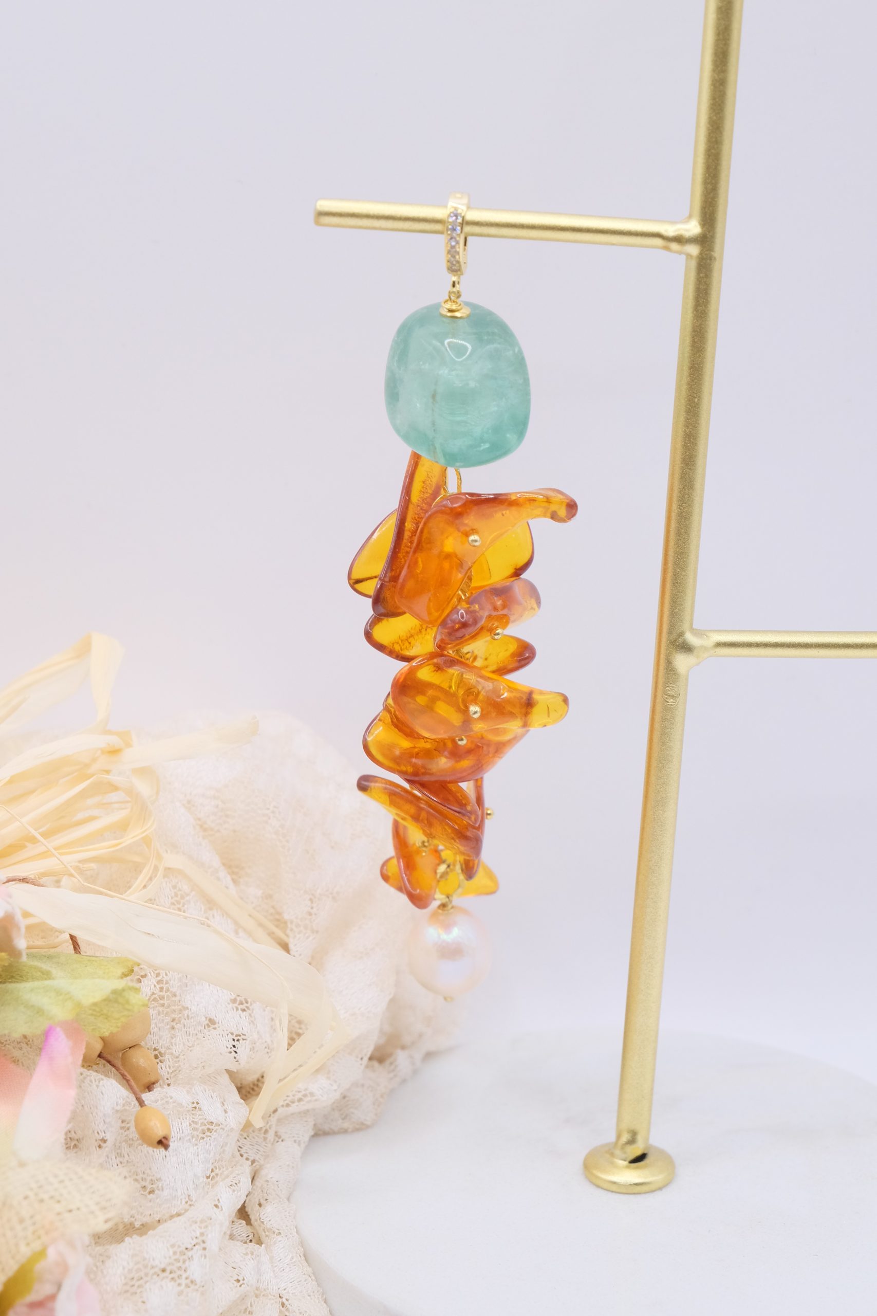 CIONDOLO FLUORITE VERDE AMBRA PERLA ARGENTO ARTIGIANALE (2)