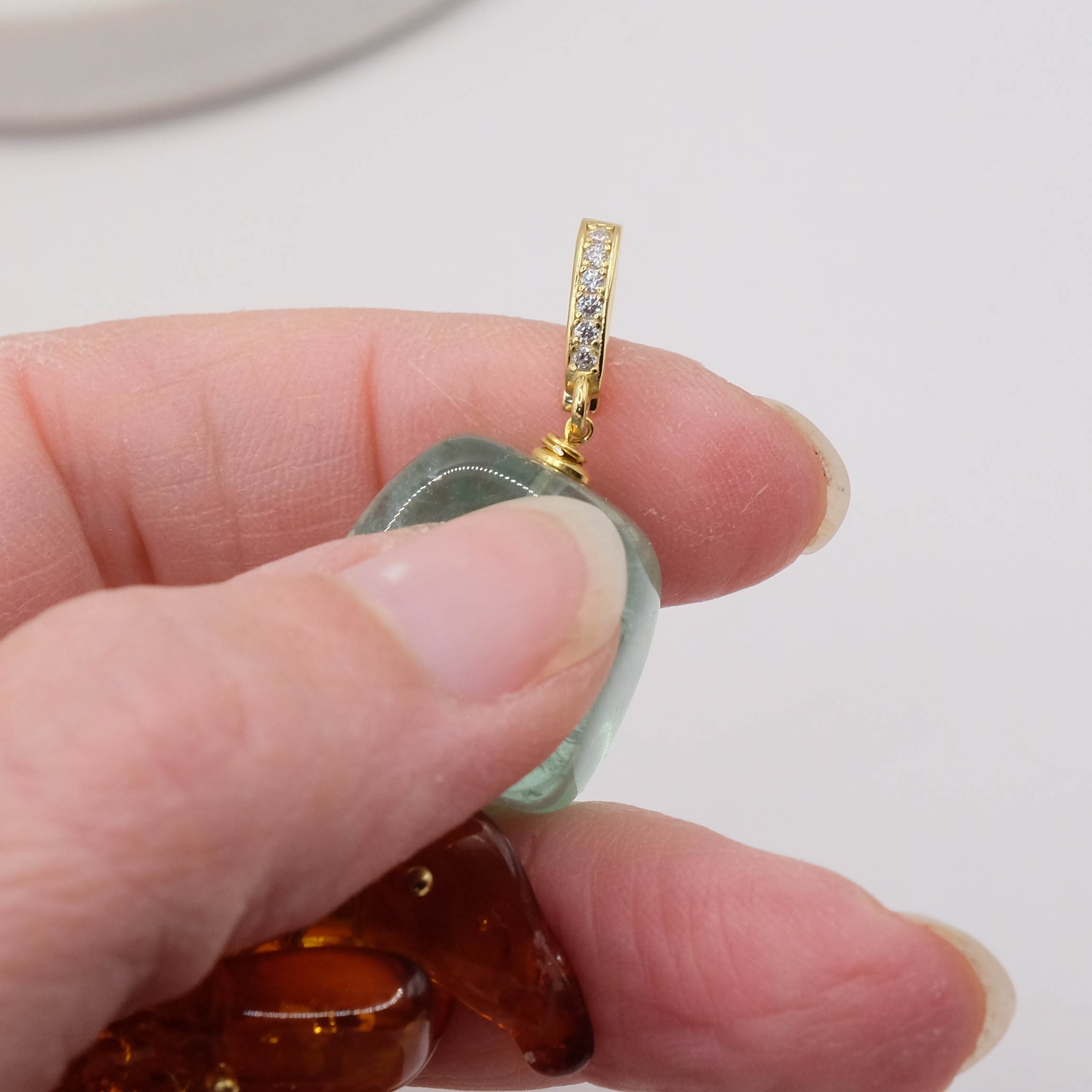 CIONDOLO FLUORITE VERDE AMBRA PERLA ARGENTO ARTIGIANALE (4)