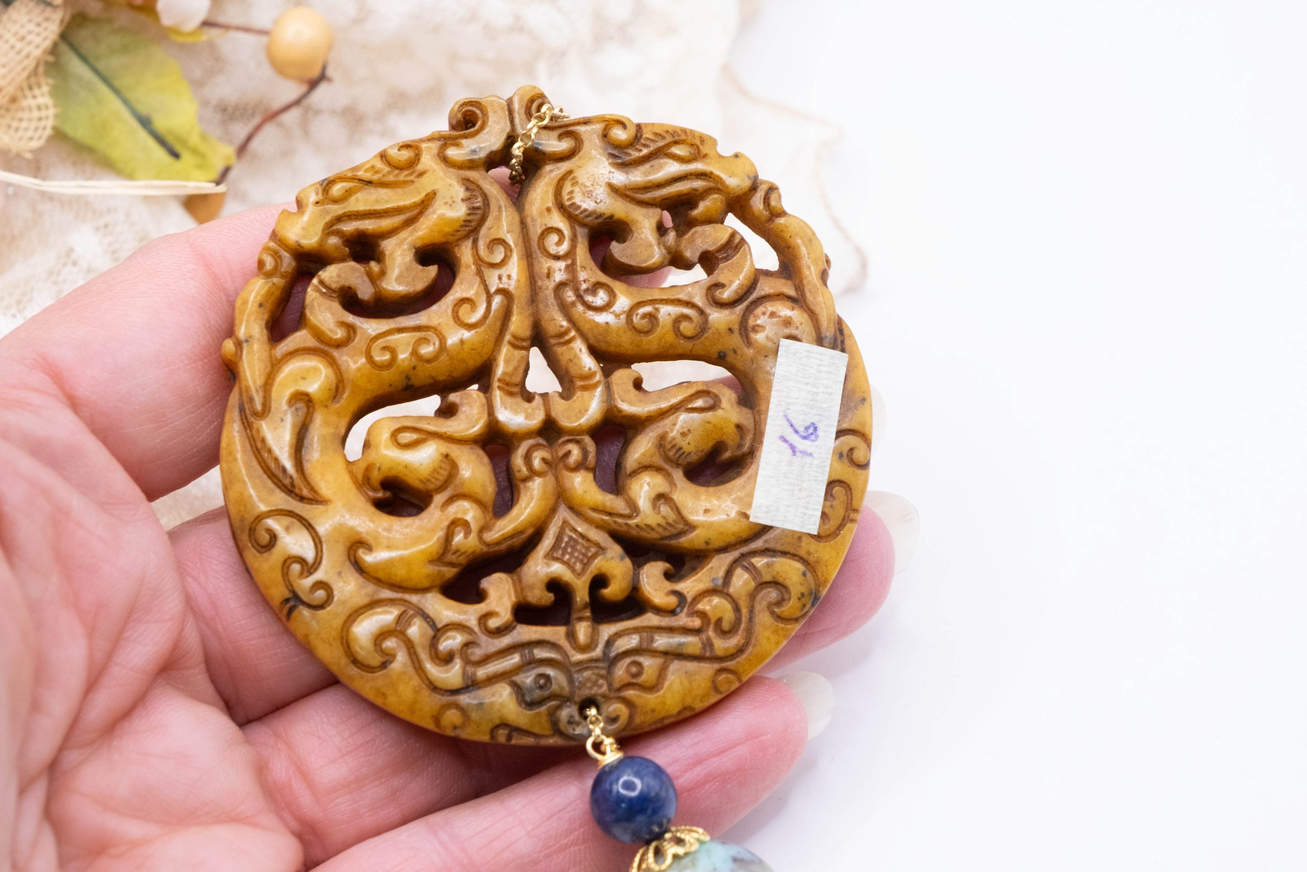 MANDALA PENDANT JADE EARTH NATURAL STONES PEARLS (10)