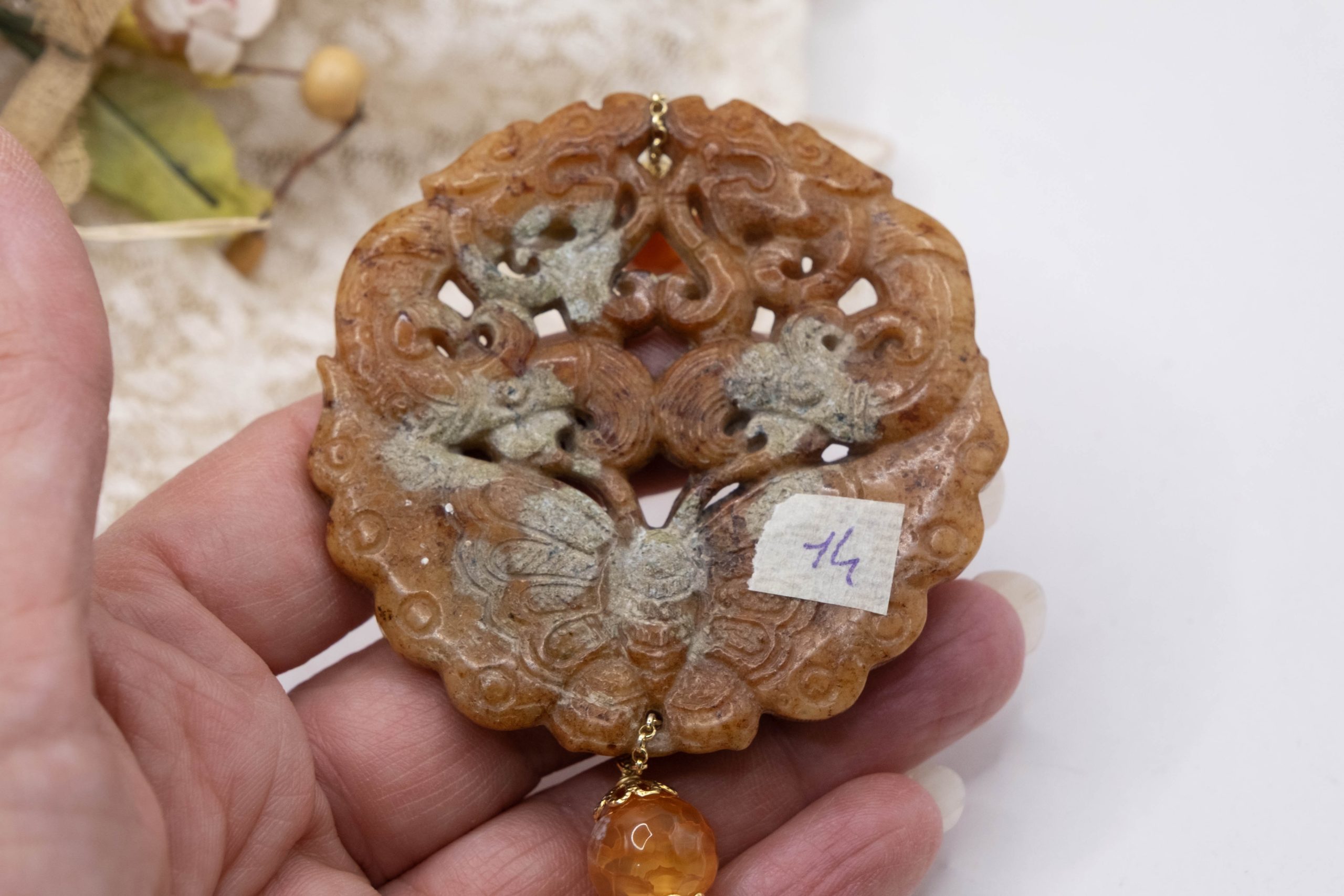 MANDALA PENDANT JADE EARTH NATURAL STONES PEARLS (8)