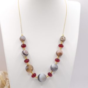 Collana Agata Botswana Giada Borgogna Quarzo Ematite Argento 925