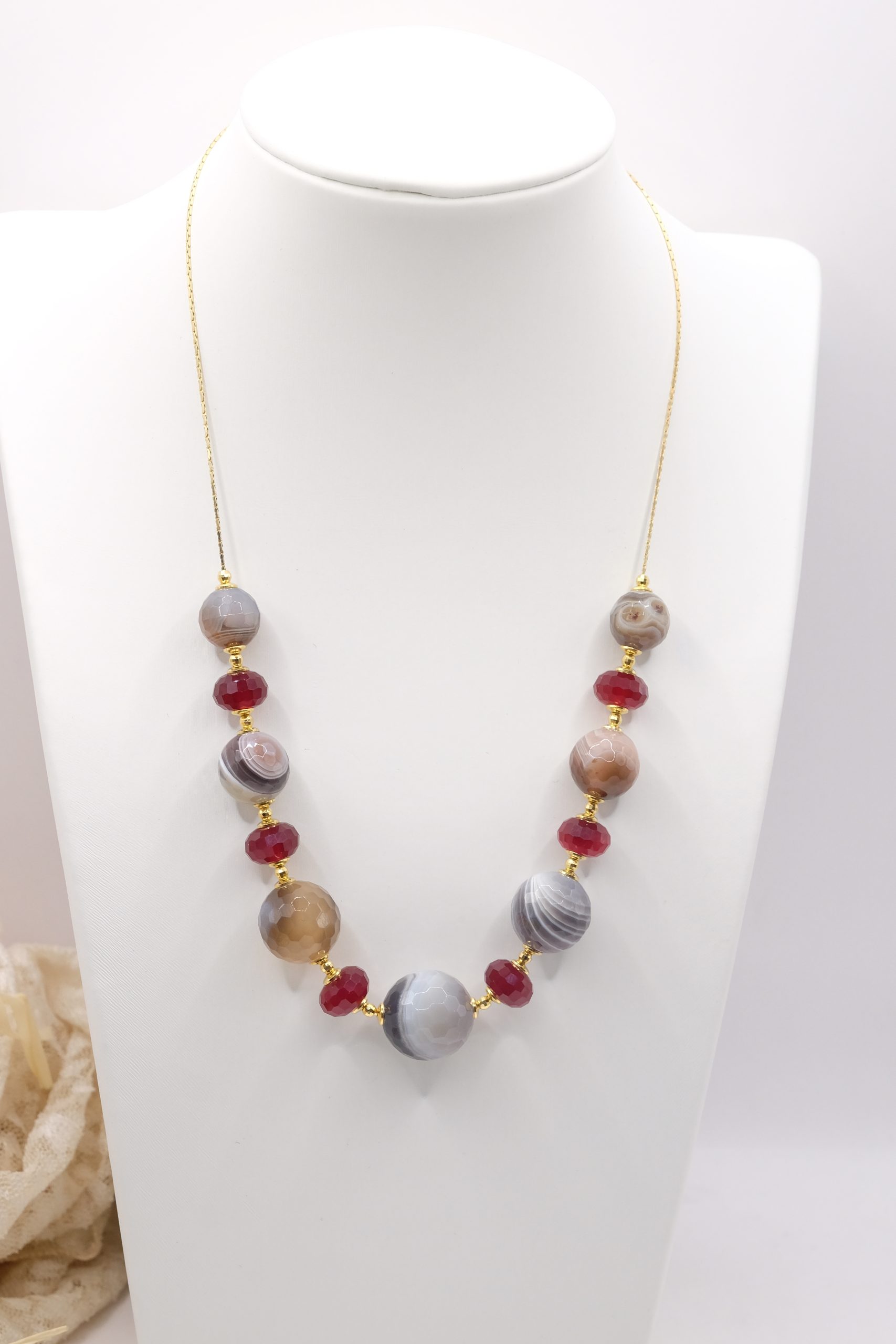 COLLANA A SCORRIMENTO AGATA BOTSWANA GIADA BORGOGNA ARGENTO 925 DORATO 1 (2)