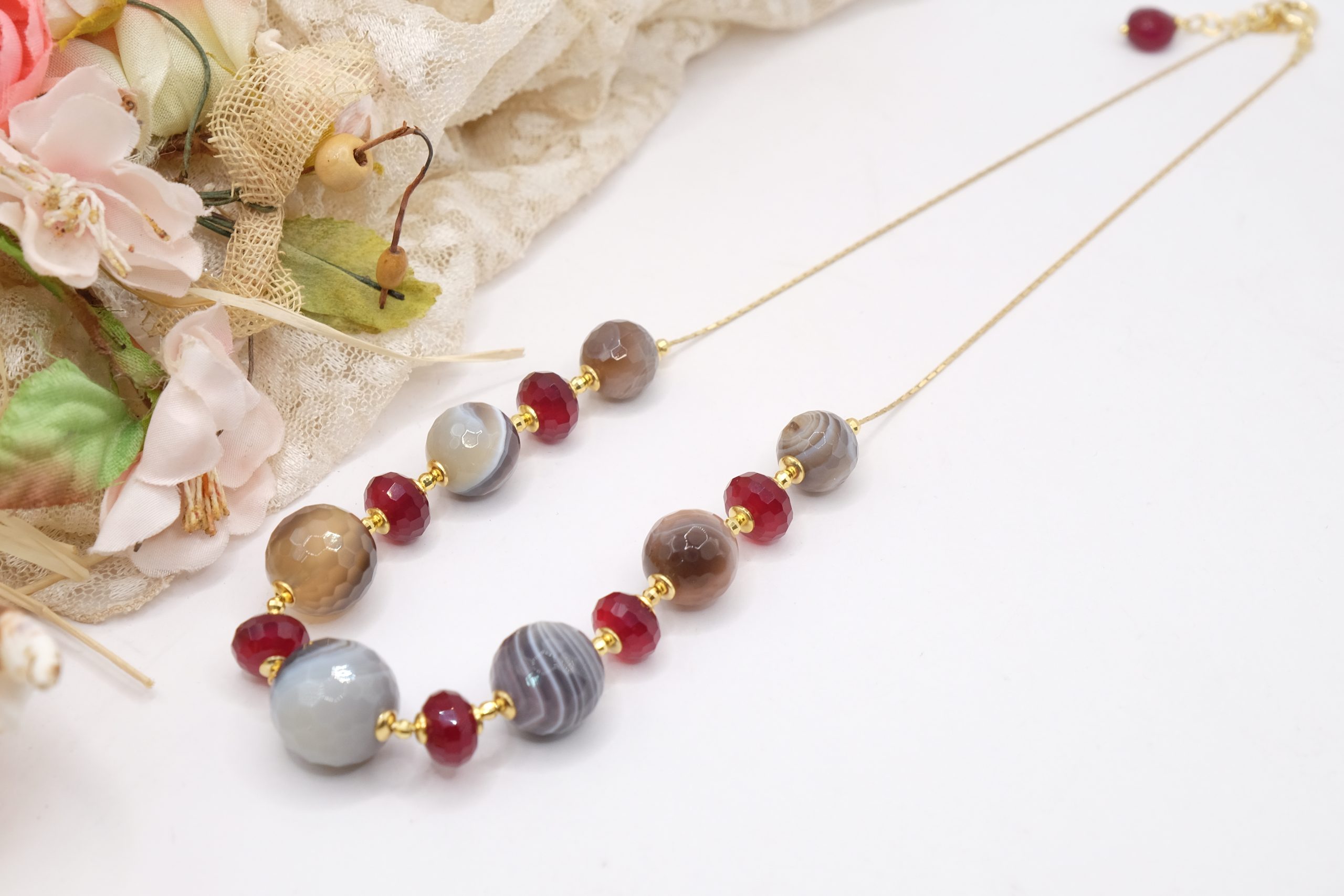 COLLANA A SCORRIMENTO AGATA BOTSWANA GIADA BORGOGNA ARGENTO 925 DORATO 1 (5)