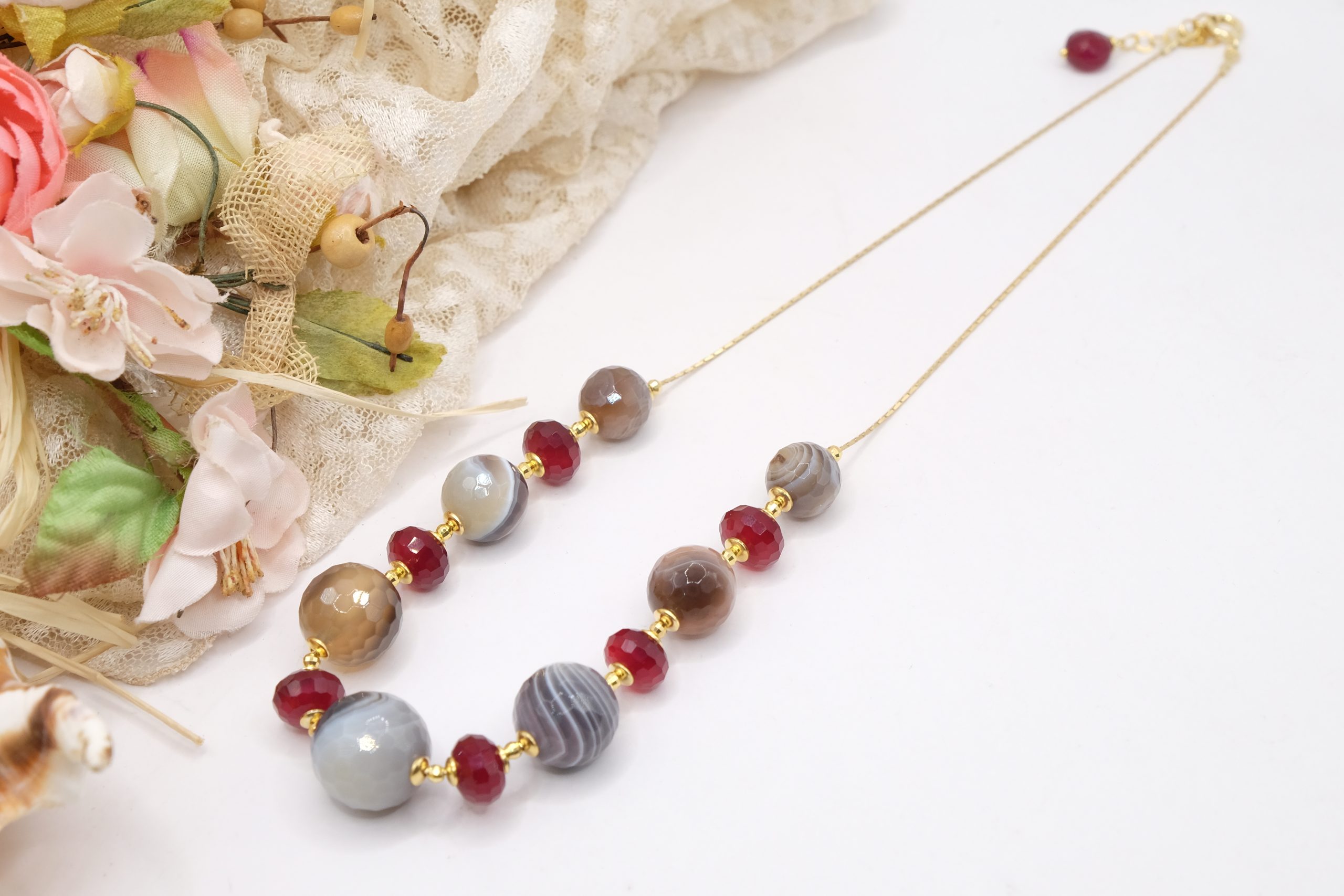 COLLANA A SCORRIMENTO AGATA BOTSWANA GIADA BORGOGNA ARGENTO 925 DORATO 1 (6)