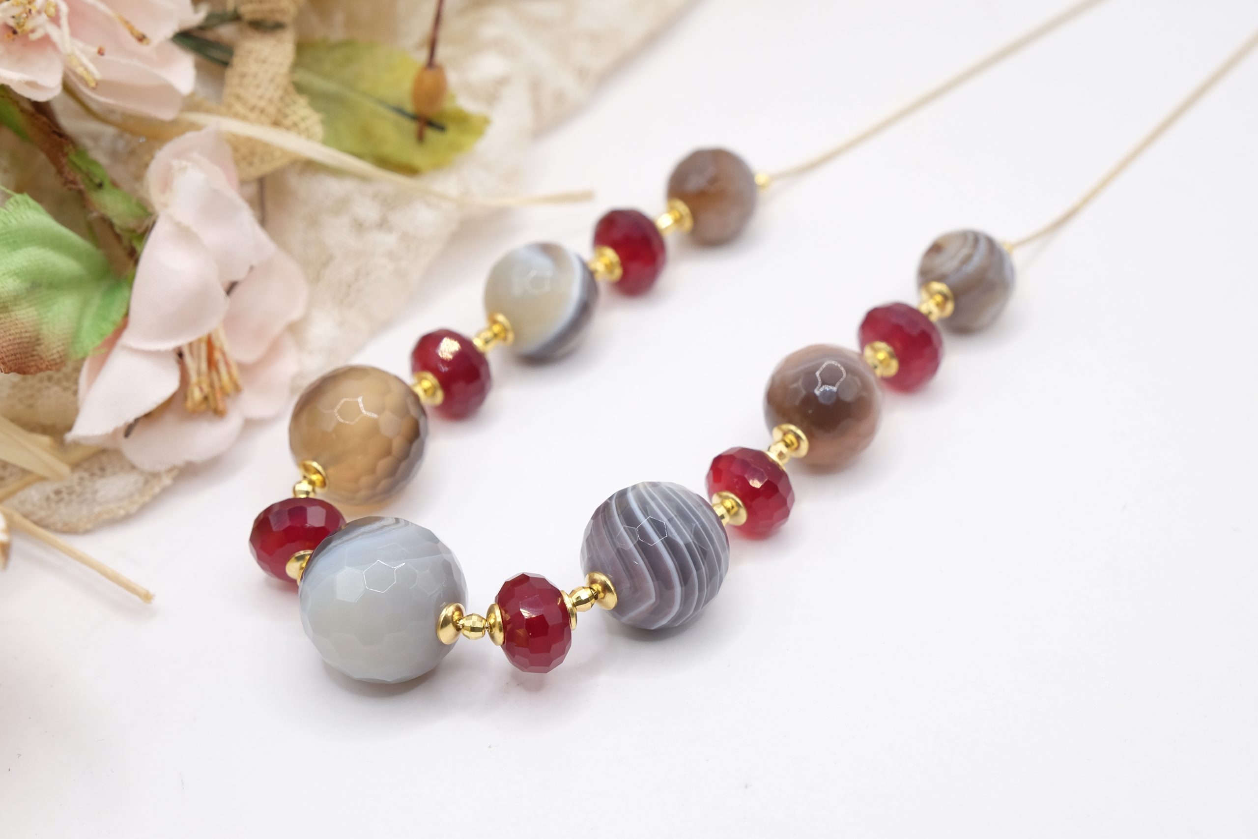 COLLANA A SCORRIMENTO AGATA BOTSWANA GIADA BORGOGNA ARGENTO 925 DORATO 1 (7)