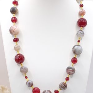 Collana Agata Botswana Giada Borgogna Top Quality Ematite Argento 925