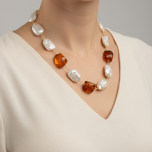 Collana Perle Naturali Barocche Ambra del Baltico Argento 925