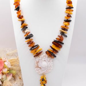 Collana Girocollo Ambra del Baltico Cammeo TQ Argento Dorato
