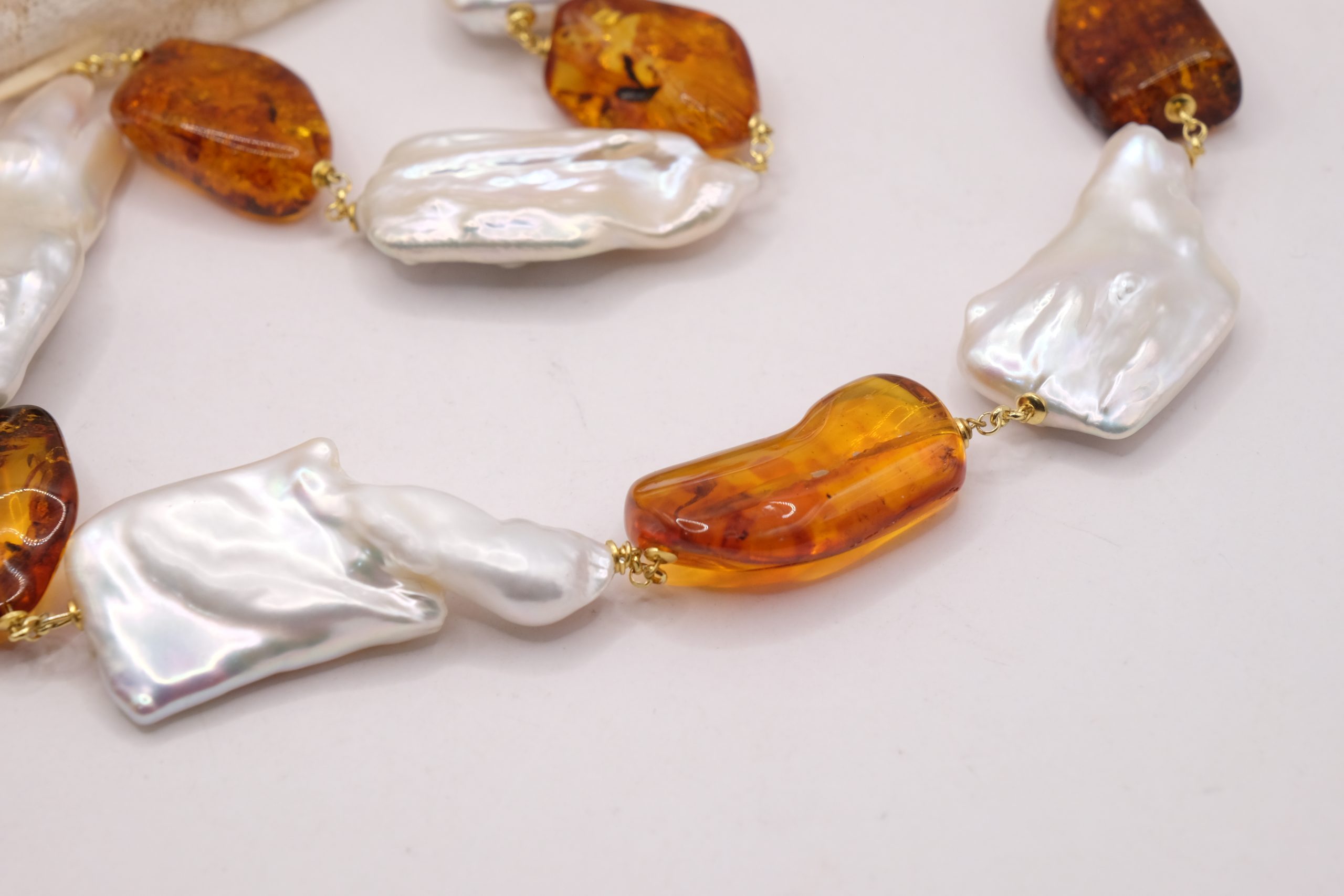 COLLANA ARTIGIANALE AMBRA GRANDI PERLE NATURALI ARGENTO 925 PLACCATO ORO (4)