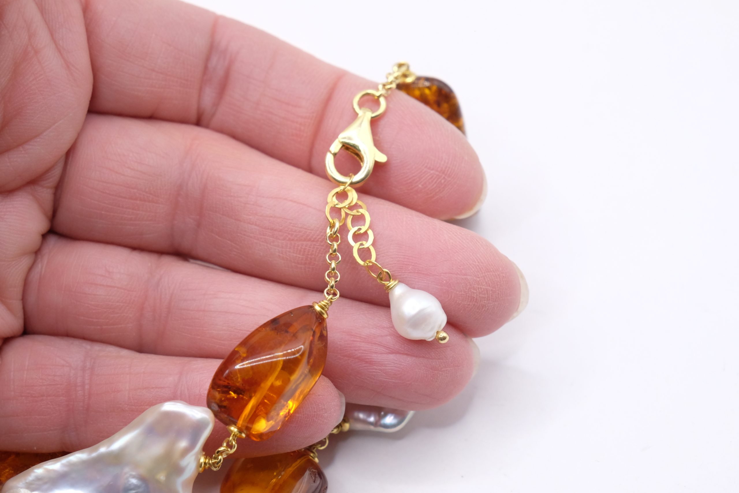 COLLANA ARTIGIANALE AMBRA GRANDI PERLE NATURALI ARGENTO 925 PLACCATO ORO (6)