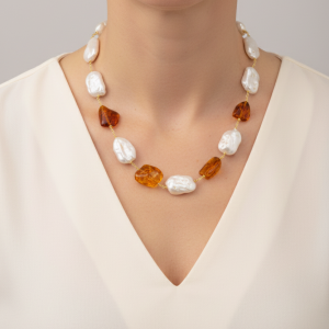 Collana Perle Naturali Barocche Ambra del Baltico Argento 925