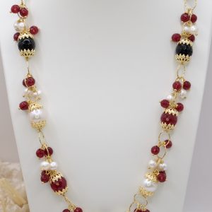 Collana Artigianale Giada Borgogna Onice Perle Argento 925