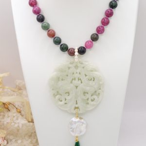 Collana Tormaline Perle Naturali Mandala Giada 3 Varianti