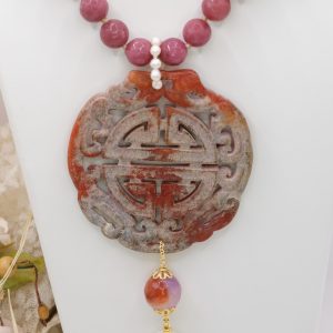 Collana Tormalina Rosa Antico Pietre Perle Naturali Mandala Giada 5 Varianti