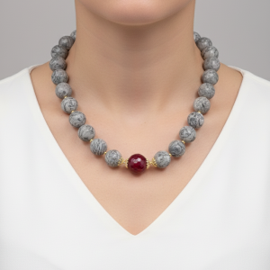 Collana Calcedonio Giada Borgogna Argento 925