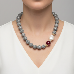 Collana Perle Naturali Calcedonio Giada Borgogna Argento 925 2 Varianti