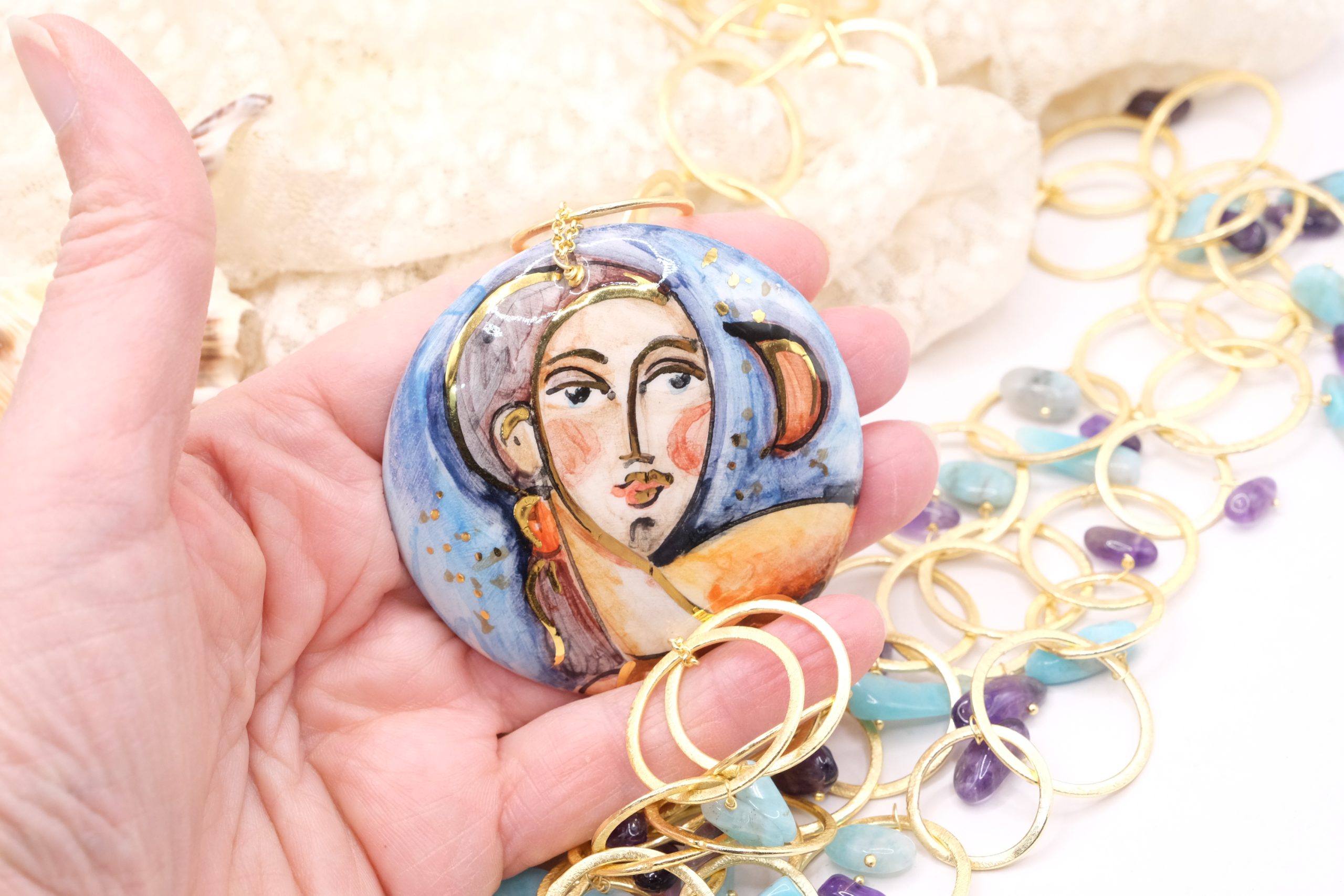 COLLANA CERAMICA ARTIGIANALE PIASTRA AMAZZONITE AMETISTA (2)