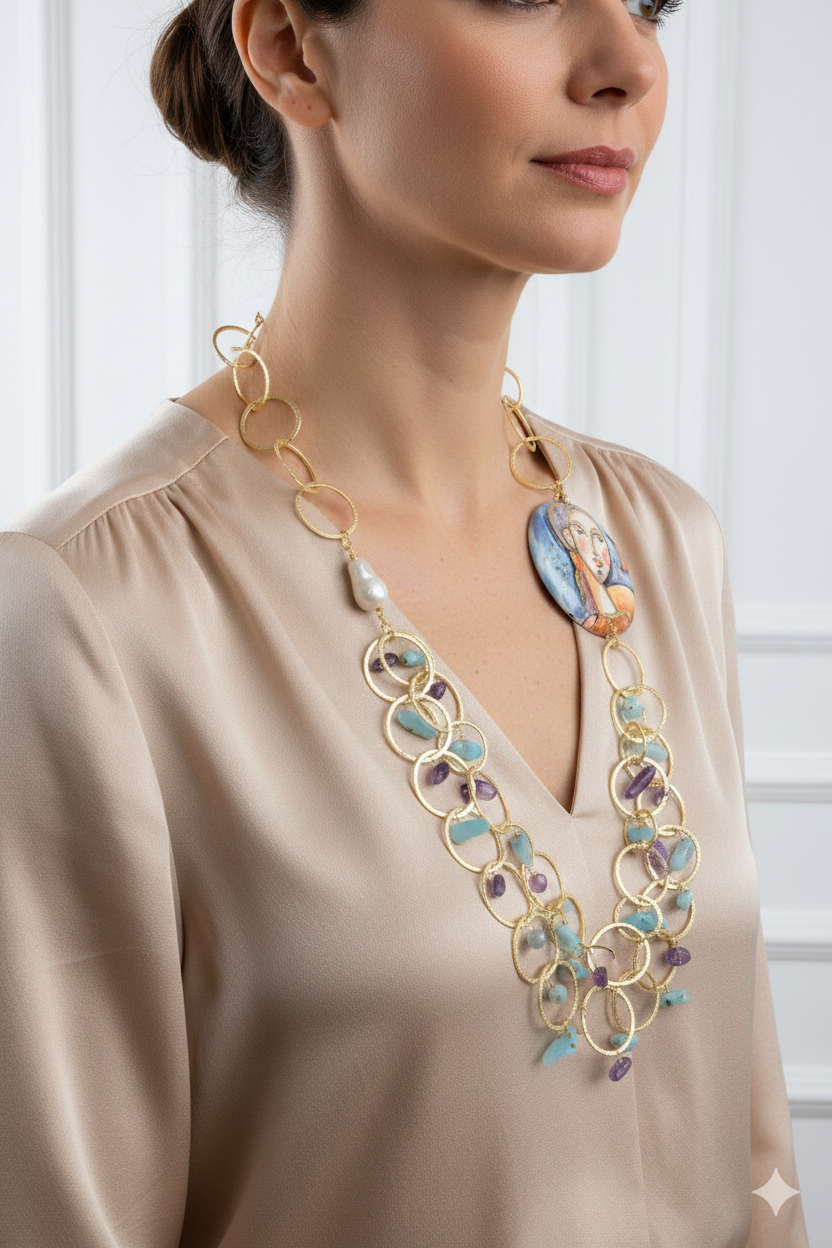 COLLANA-CERAMICA-ARTIGIANALE-PIASTRA-AMAZZONITE-AMETISTA