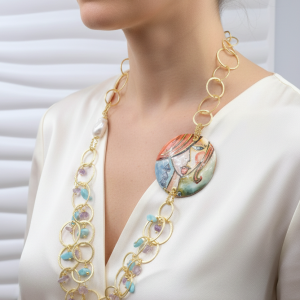 Collana Multifilo Ceramica di Caltagirone Amazzonite Ametista Perla