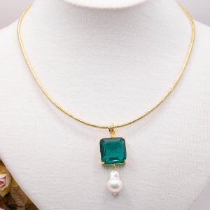 Ciondolo Pendente Cristallo Smeraldo Perla Naturale+ Collana Magnetica