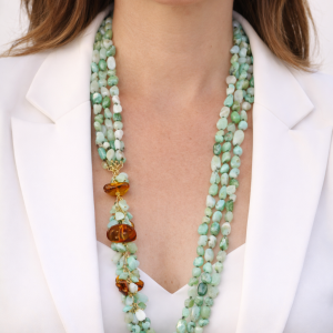 Collana Multifilo Crisoprasio Ambra Argento 925 Placcato Oro
