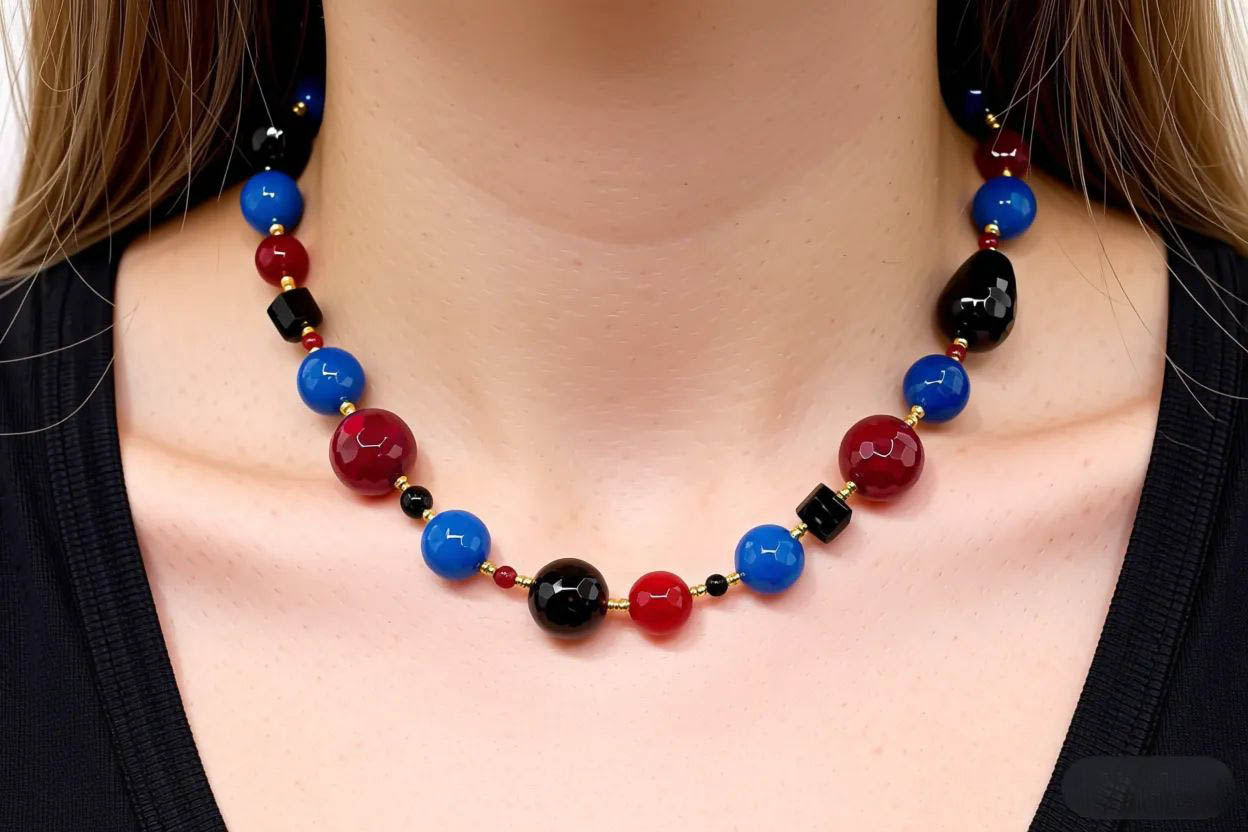 COLLANA GIADA BLU BORGOGNA ONICE ARTIGIANALE