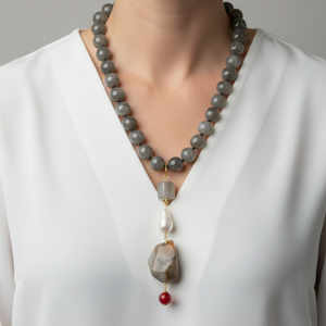 Collana Labradorite Ciondolo Perla Naturale Giada Borgogna Argento