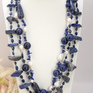 Collana Multifilo Artigianale Lapis Ematite Perle Argento 925